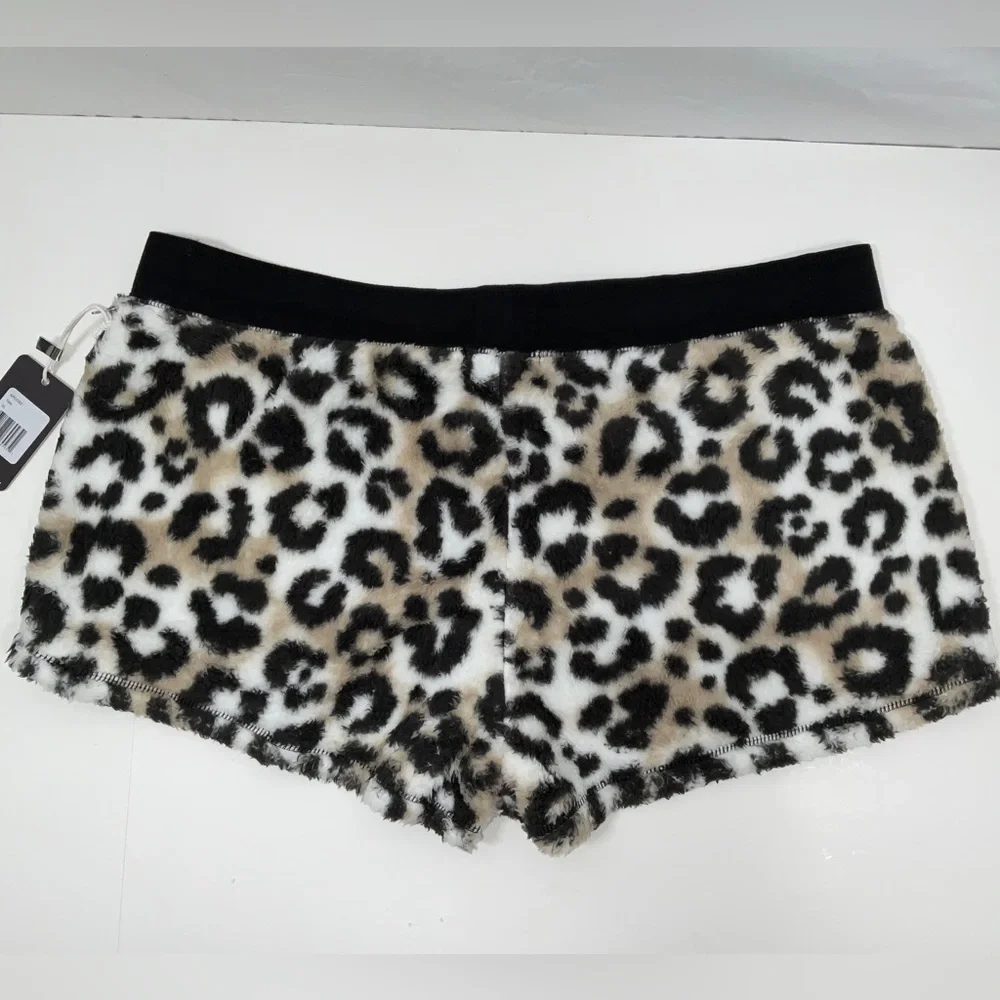 NWT Women P.J. Salvage Fluffy Faux Fur Fleece Leopard Pajama Sleeping‎ Shorts XL
